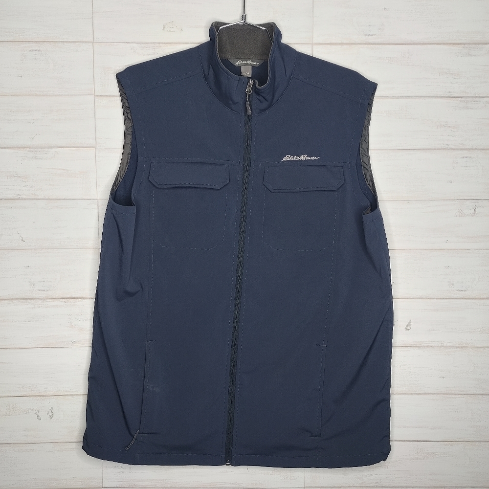 Eddie Bauer Mens Vest Navy  Stretch Mock Neck Full Zipper Pockets Lined …